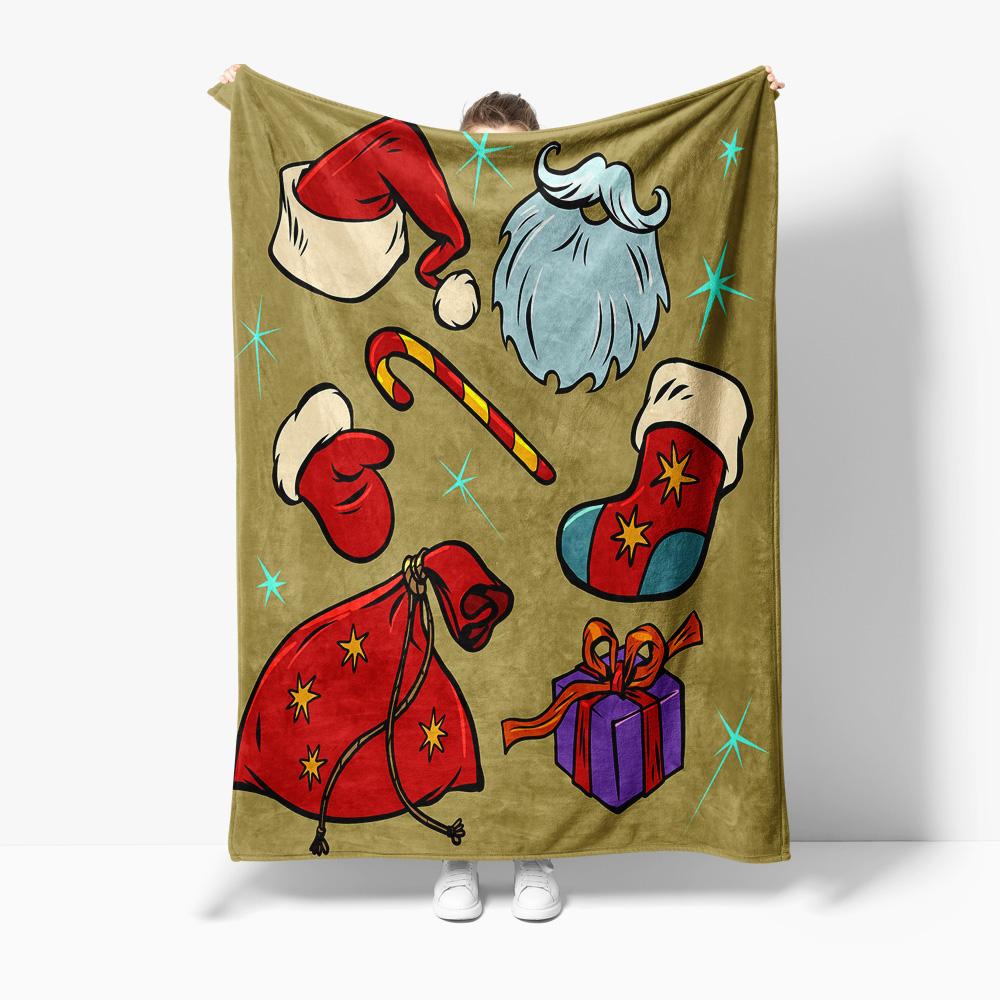 Fluffy Throw Blanket Cozy Sherpa Fleece Winter Warm Soft Decorative Home Bedding Gift Holiday Christmas Santa Claus Pattern