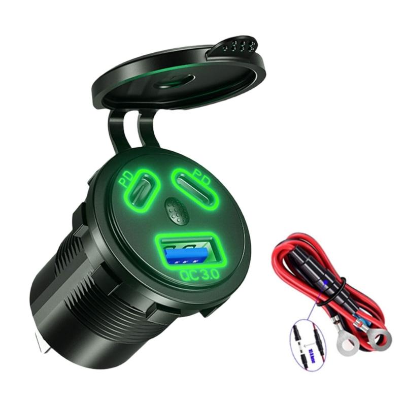 Waterproof 3-Port USB & Type C Power Outlet 45W Type C Fast Charging Socket for 12V/24V Vehicles, Boats, Motorcycles