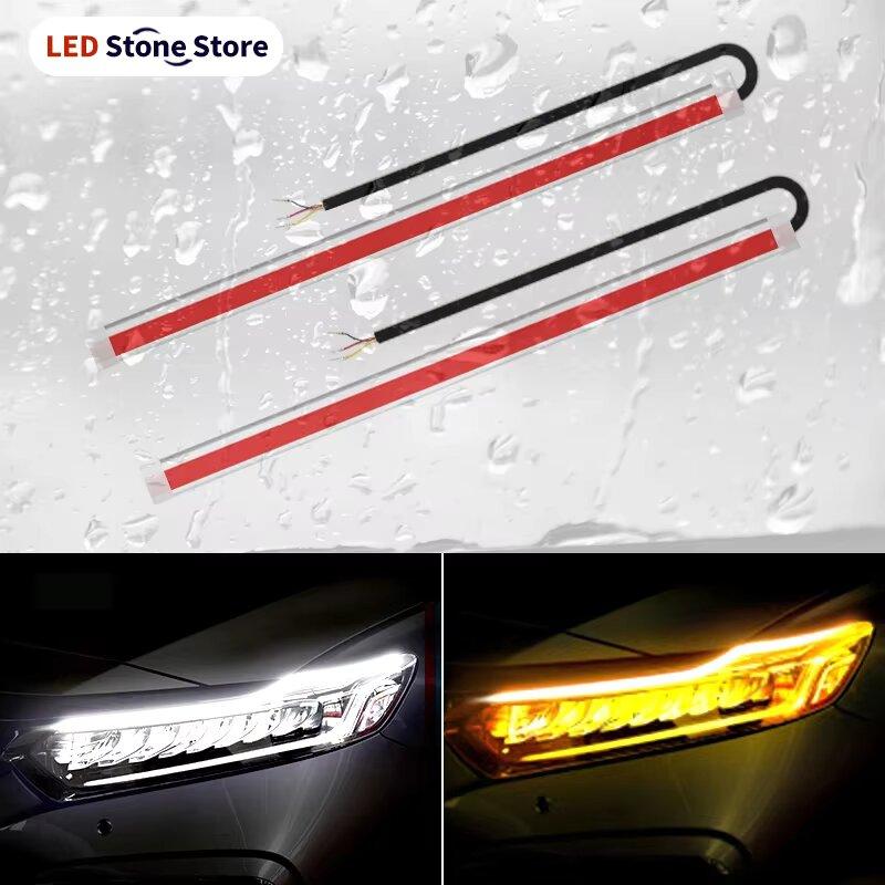 Dynamic 2Pc DRL LED Strip Turn Signal Light Yellow Flexible Turn Signal Light Daytime Running Light for Car Headlight 30CM