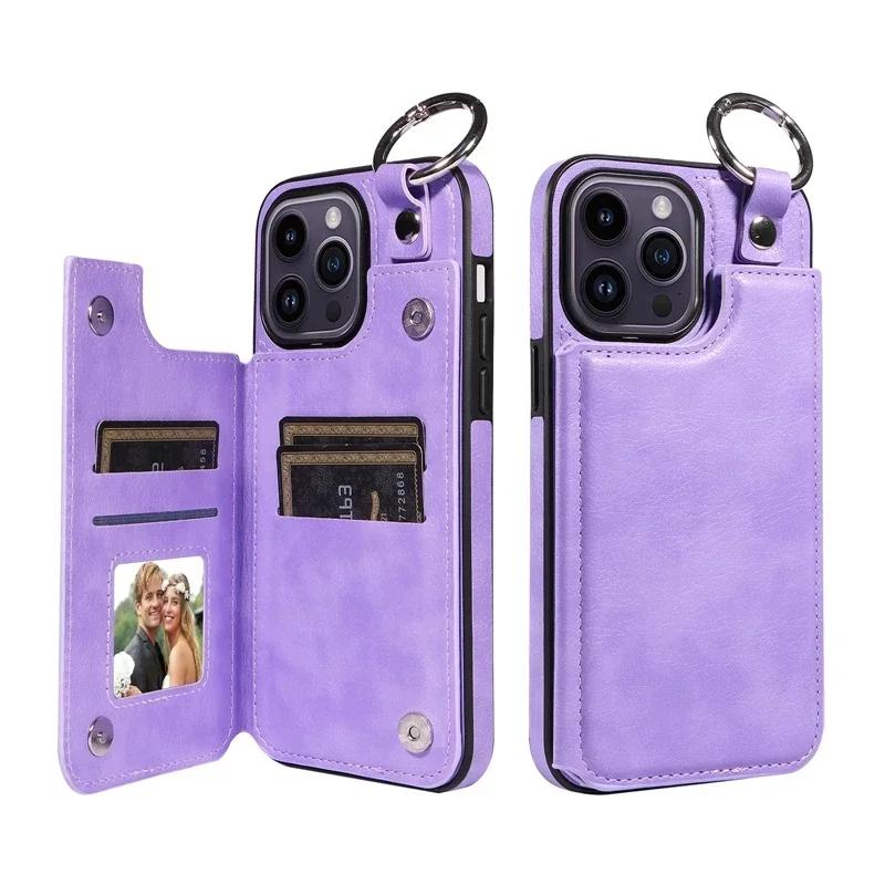 Wallet Magnetic Drop Lifting Ring Leather Cover For iPhone 16 Pro Max 15 Plus 14 13 12 11 SE X XS XR XS Max 8 7