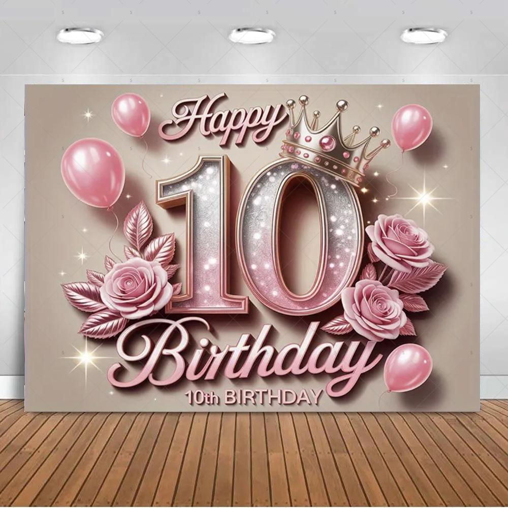 10th Birthday Party Decoration Backgound Surprise Colorful Glitter Balloon Gift Banner Boys Girls Happy Photography Studio Prop