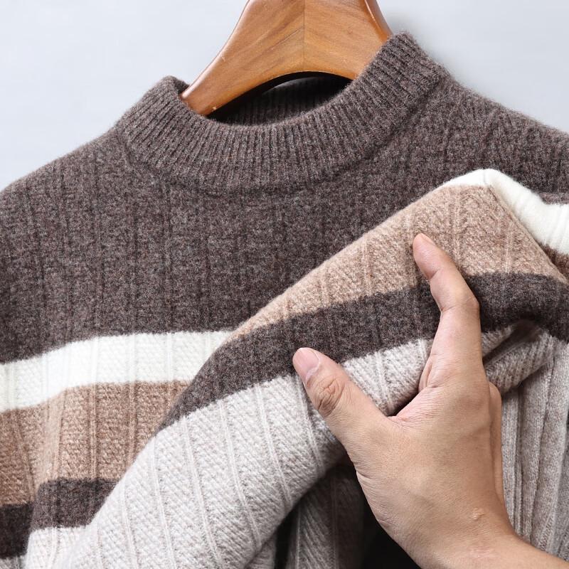 Hengyuanxiang Men's 100% Wool Thickened Crew Neck Sweater