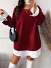 Plus Size Elegant French Style Women's Round Neck Ribbed Sleeve Casual Loose Dress