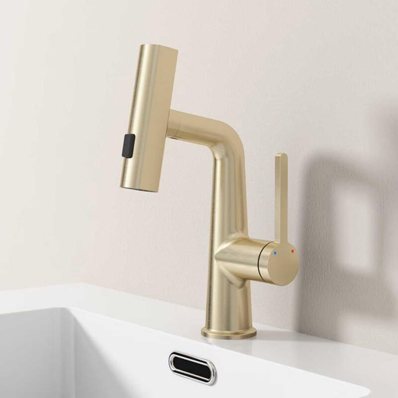 SIOYIE Brushed Gold Pull-Out Bathroom Faucet Set