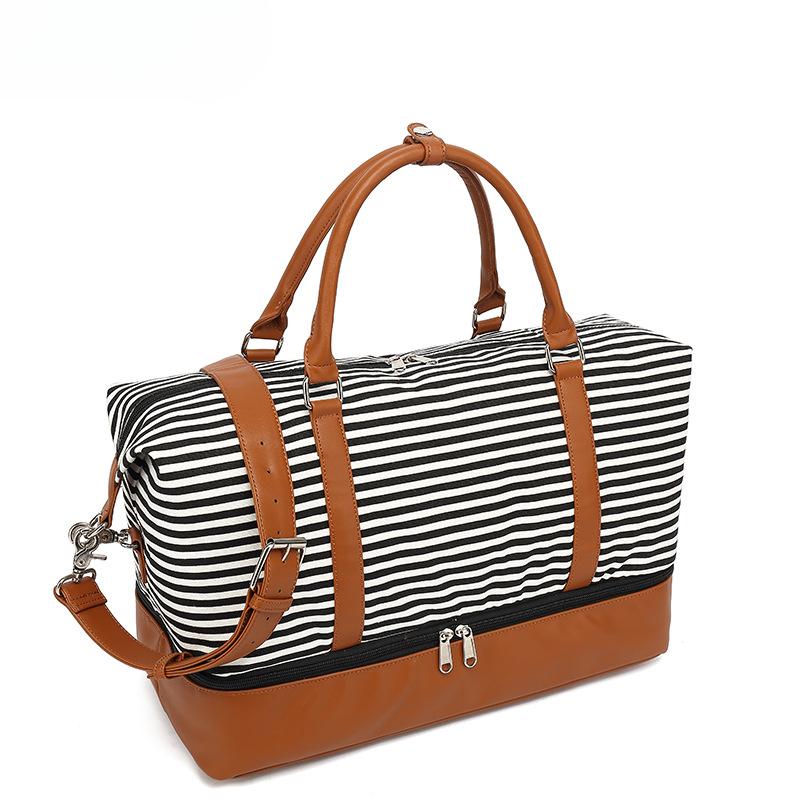 Fashion Striped Travel Bag Canvas Carry-on Duffel Travel Bag Storage Sports Bag