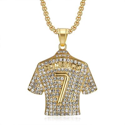 Acciaio Titanio Placcato Oro Americano Europeo Ronaldo No. Collana con Ciondolo 7 Maglie con Diamanti – Stile Hip Hop
