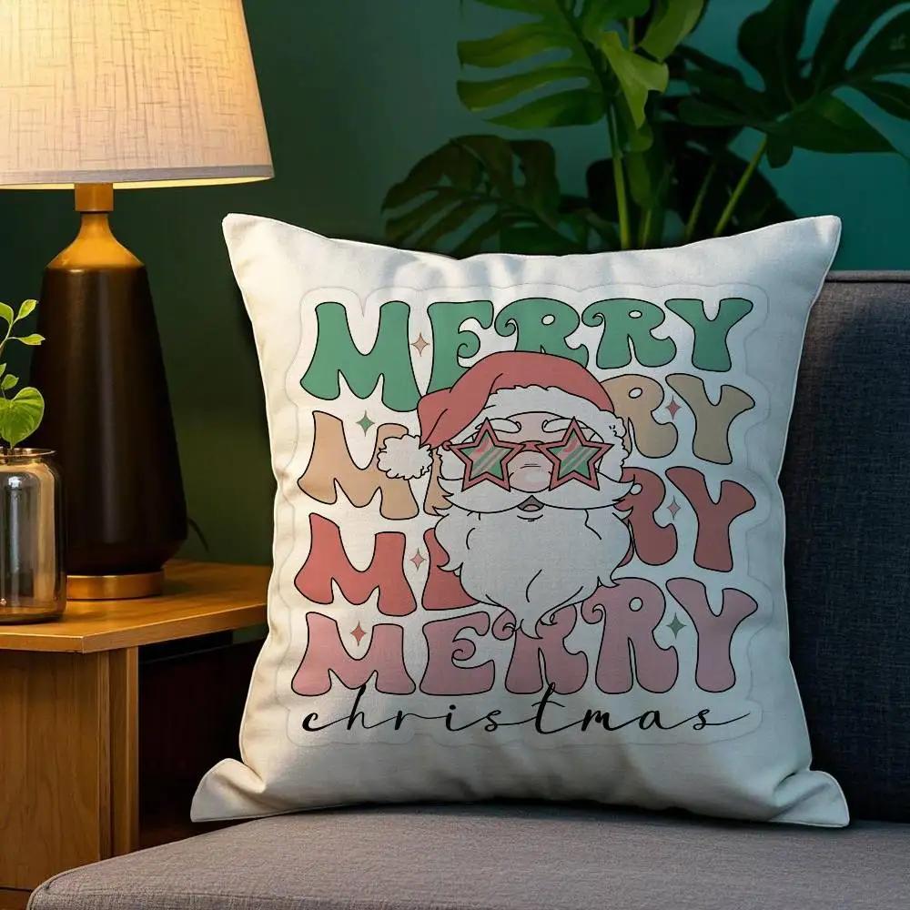 Cool Santa Claus Pillow Case Plush Fabric Soft Double Sided Print Sofa Cushion Cover Throw Pillow Covers