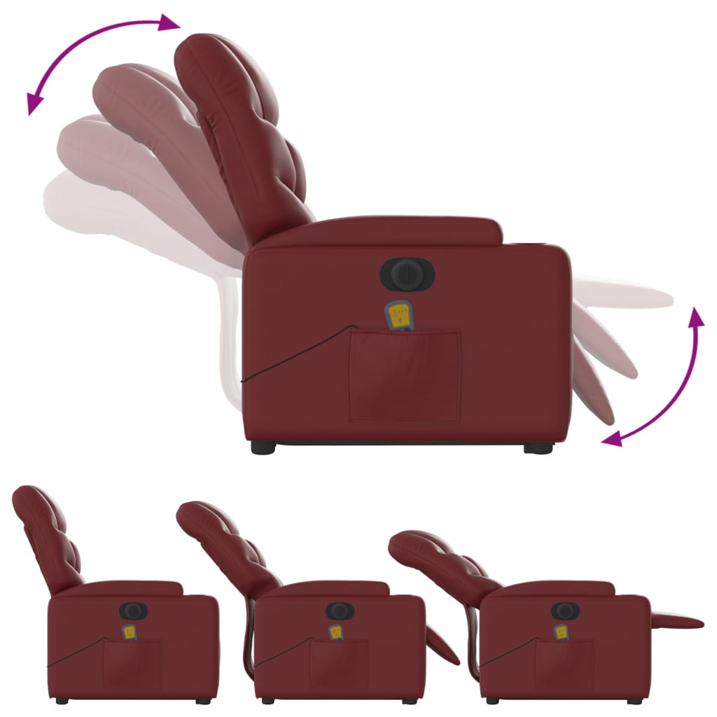 Vidaxl Reclining and Tilting Armchair with Massage, Electric, Burgundy