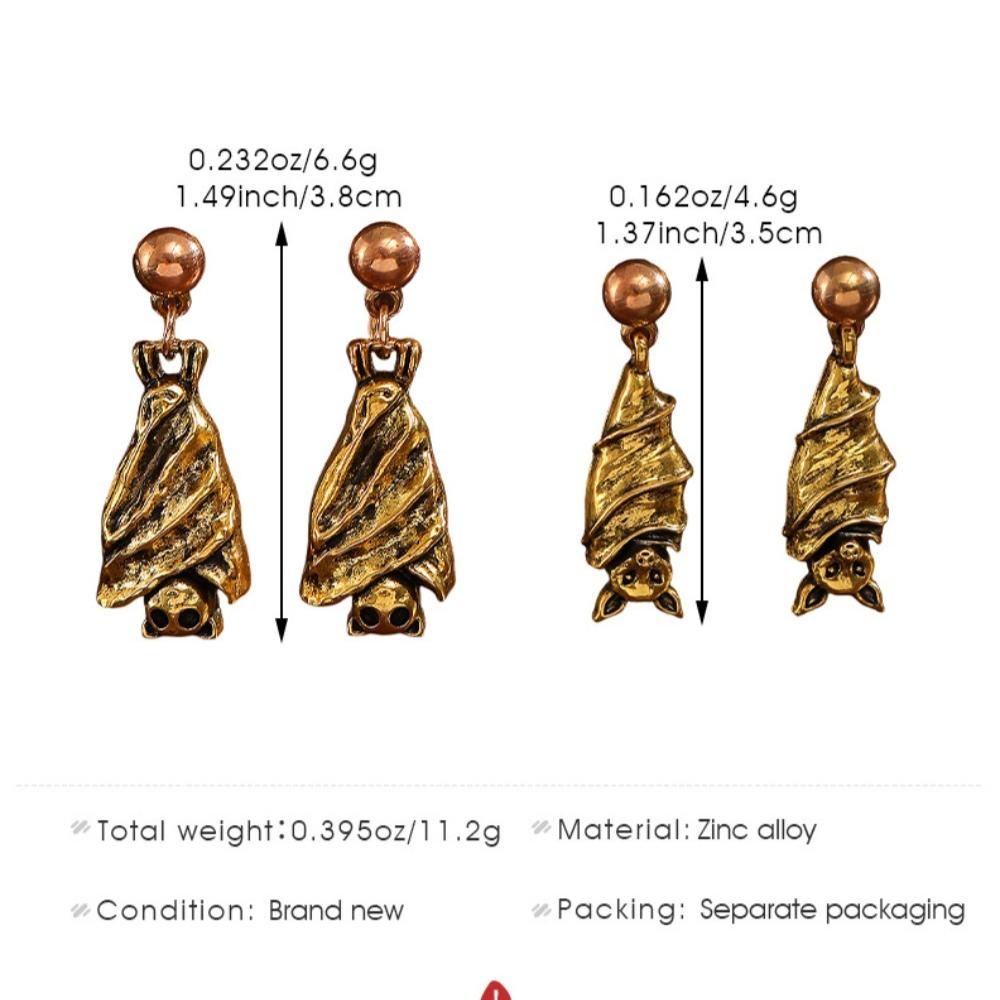 New Arrivals Fashion Gothic Dark Black Gold Silver Two Bat Pendant Dangle Earrings for Women Halloween Party Jewelry Gifts