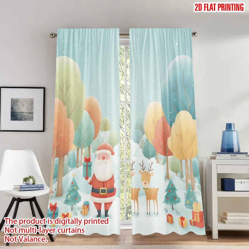 

2pcs 2D flat printing Christmas Party Curtains Christmas Winter Holiday Landscape Scene Digital Printed Polyester Drapes Festive 100*130 Grommet Top 1pcs