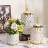 Geometric Golden Striped Ceramic Vase General's Jar with Lid Sealed Storage Tank Ginger Jar Flower Vase Home Decoration