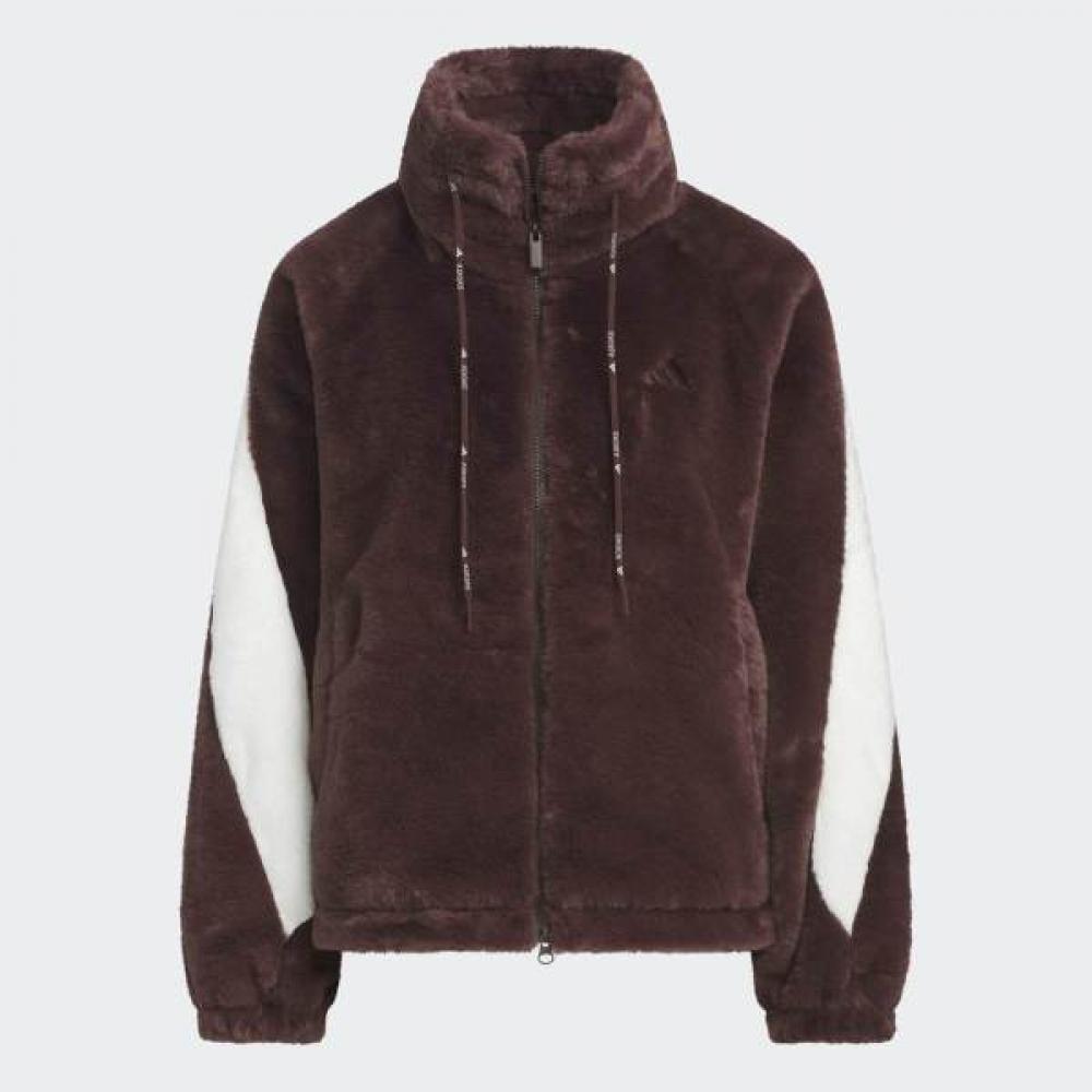 Adidas Women Warm Faux Fur Oversized Jacket With Drawcode