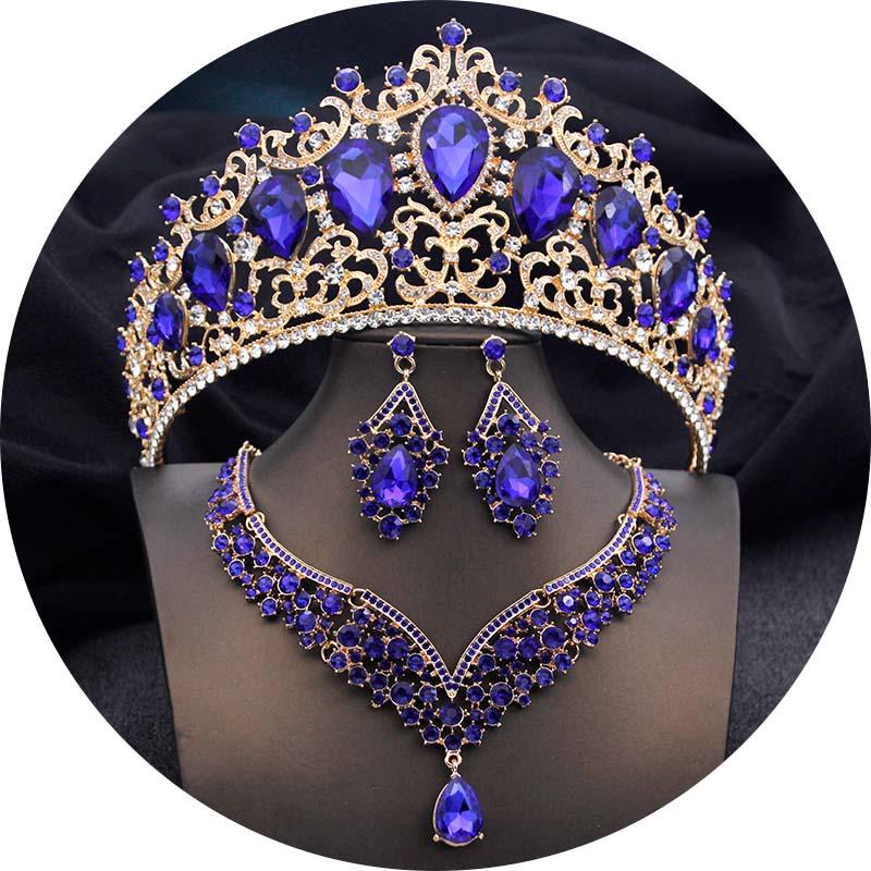 Elegant Big Tiaras and Crowns Bridal Jewelry Sets for Women Prom Wedding Crown With Choker necklace earrings Pageant Tiara Set