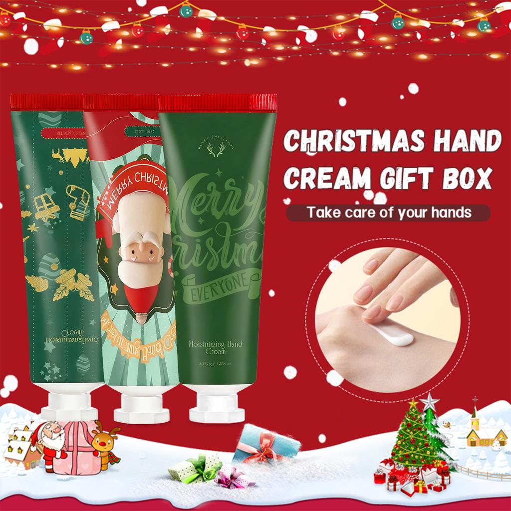Christmas Hand Cream Gift Set, 3 Fruit Flavors Moisturizing Hand Cream For Dry Chapped Lip, With Exquisite Packaging,Women Men Lip Care Gifts