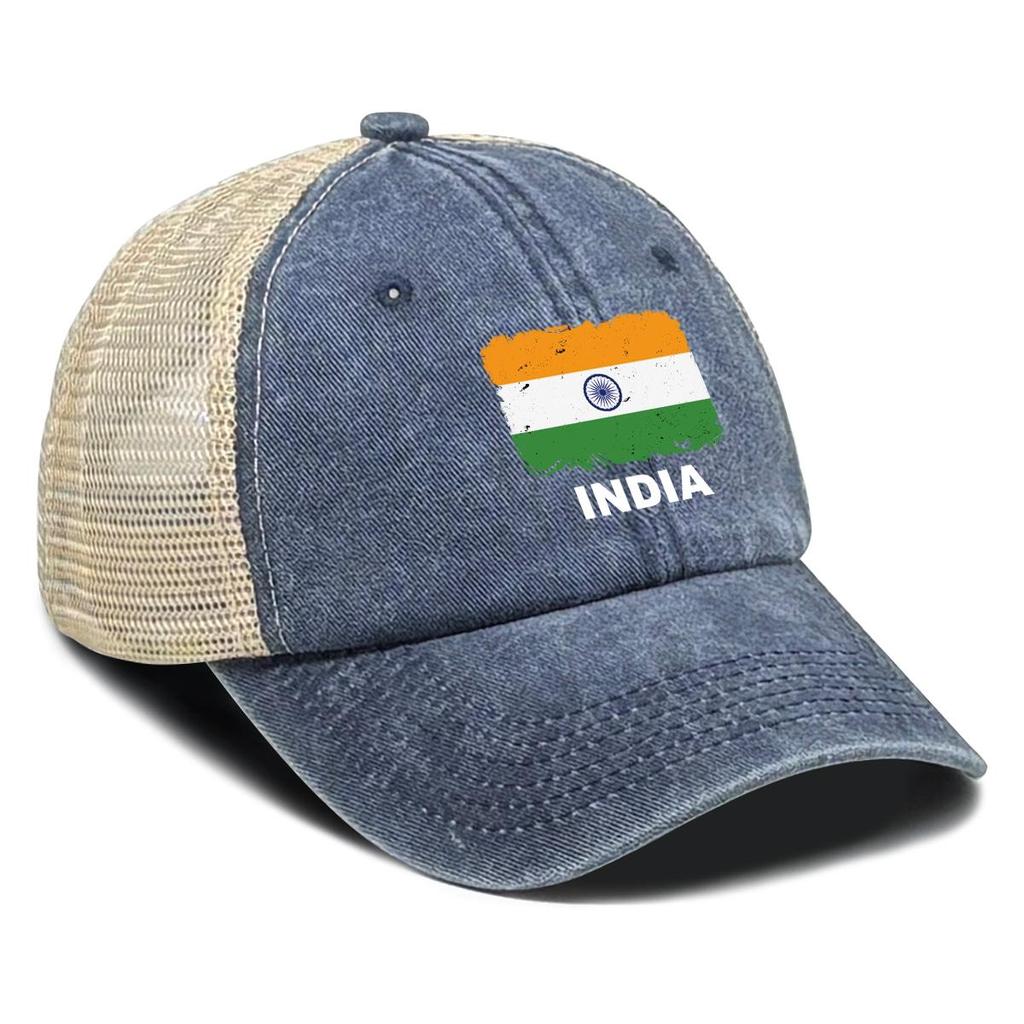 Indien Flaggenaufdruck Verstellbare Baseballkappe, Patriotische Damenmütze Passform Sonnenschutz Polyester Retro Snapback Mesh-Kappe