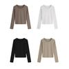 Dámské tričko s dlouhým rukávem, tričko s kulatým výstřihem, prodyšné, šetrné k pokožce, základní tričko, podzimní zimní vnitřní vrstva, top