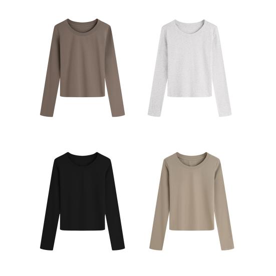Dámské tričko s dlouhým rukávem, tričko s kulatým výstřihem, prodyšné, šetrné k pokožce, základní tričko, podzimní zimní vnitřní vrstva, top