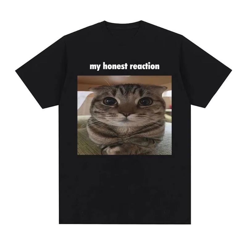 

Mens and womens fashionable Harajuku Tshirt casual cotton short sleeved Tshirt top My Honest Reaction fun cat model Tshirt S