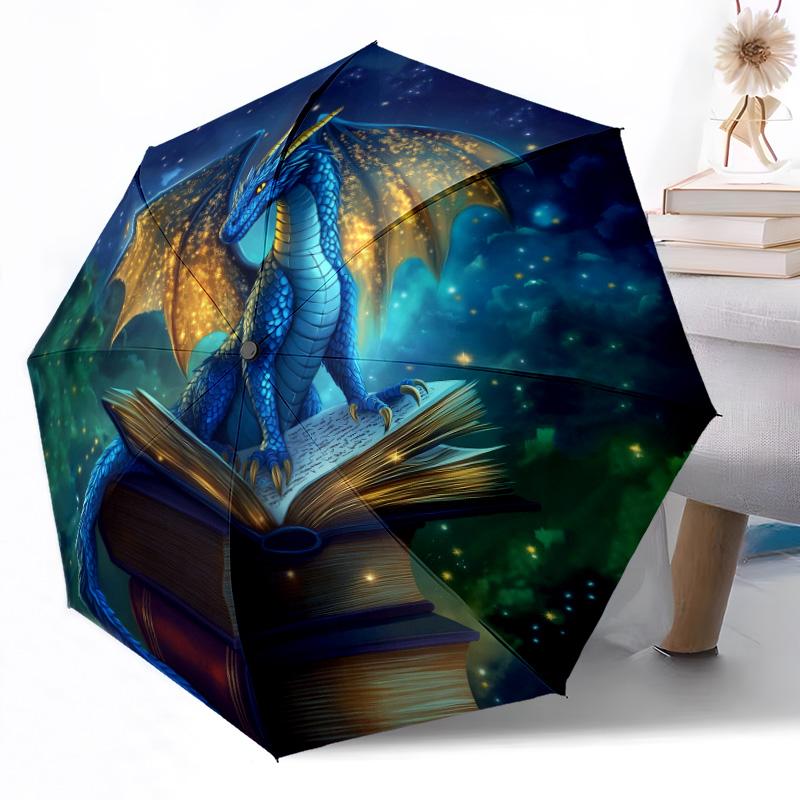 Moonlit Dragon Flight Outdoor Automatic Umbrella Sturdy 8 Rib Durable Plastic Iron Outdoor Daily Use Outdoor Accessory Perfect Gift Friends