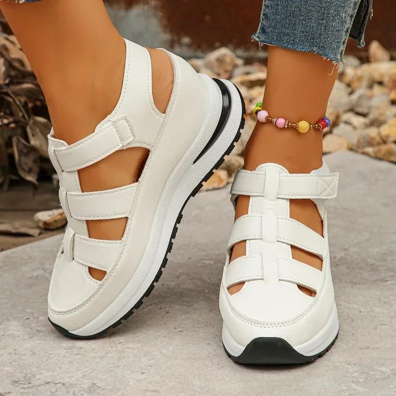 Ladies Shoes New High Quality Buckle Strap Women's Sandals New Closed Toe Office and Career Summer Solid Wedge Sandals