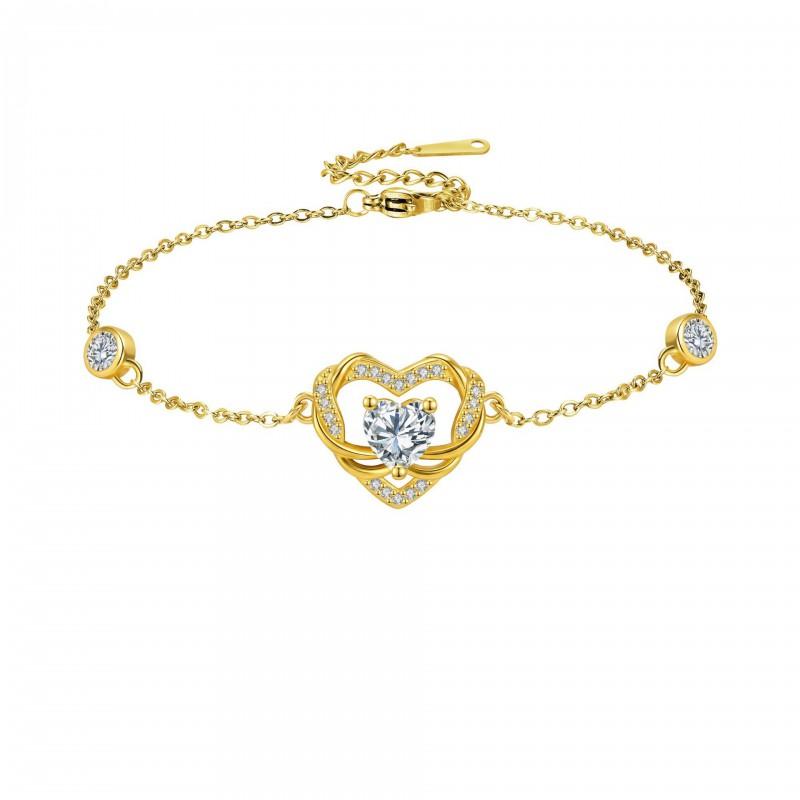 Elegant Gold Plated Heart Charm Bracelet Women Minimalist Zirconia Accent Fashionable Daily Wear Gift Gold-plated Heart Bracelet