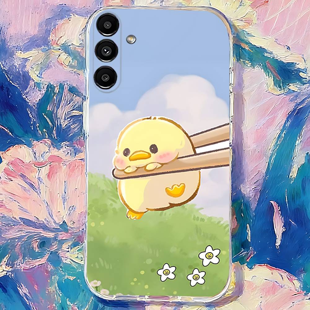Cute Yellow Duck  Phone Case For Samsung S24,S25,S30,S23,S21,S22,S20,S10,5G,FE,lite,PIus,Ultra Clear Transparent Cover SamsungS25