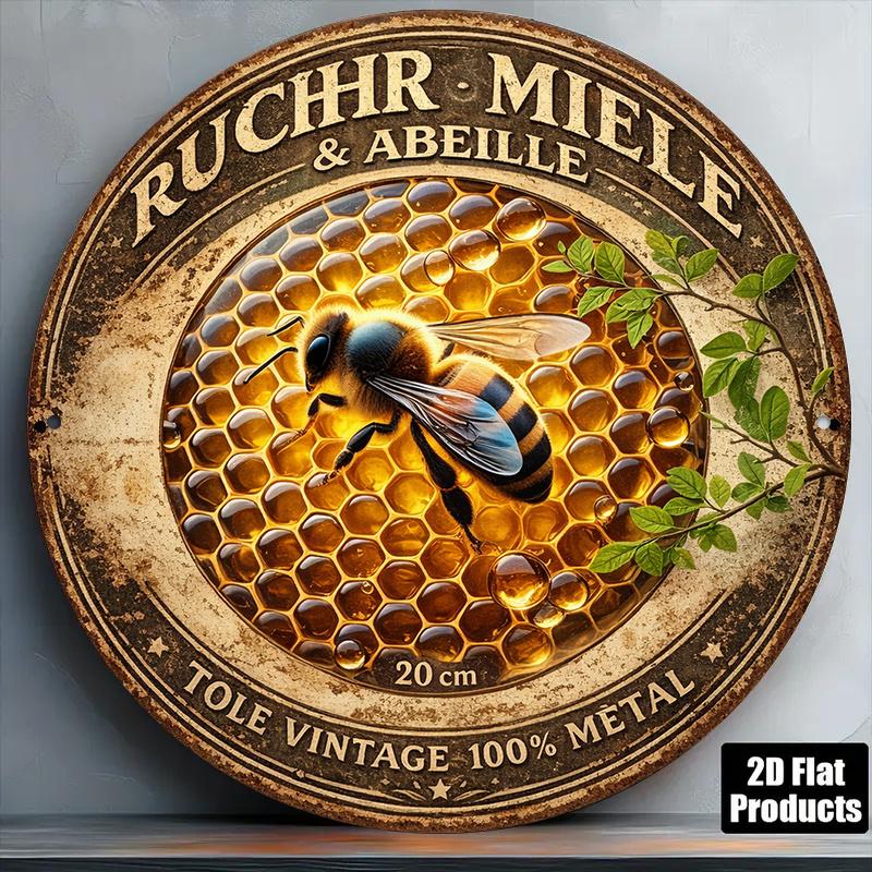 D Flat pc InXCm D Flat Round Sign Vintage Plaque about Bees And Beehives Honey And Bee Themed Decorative Sign Su