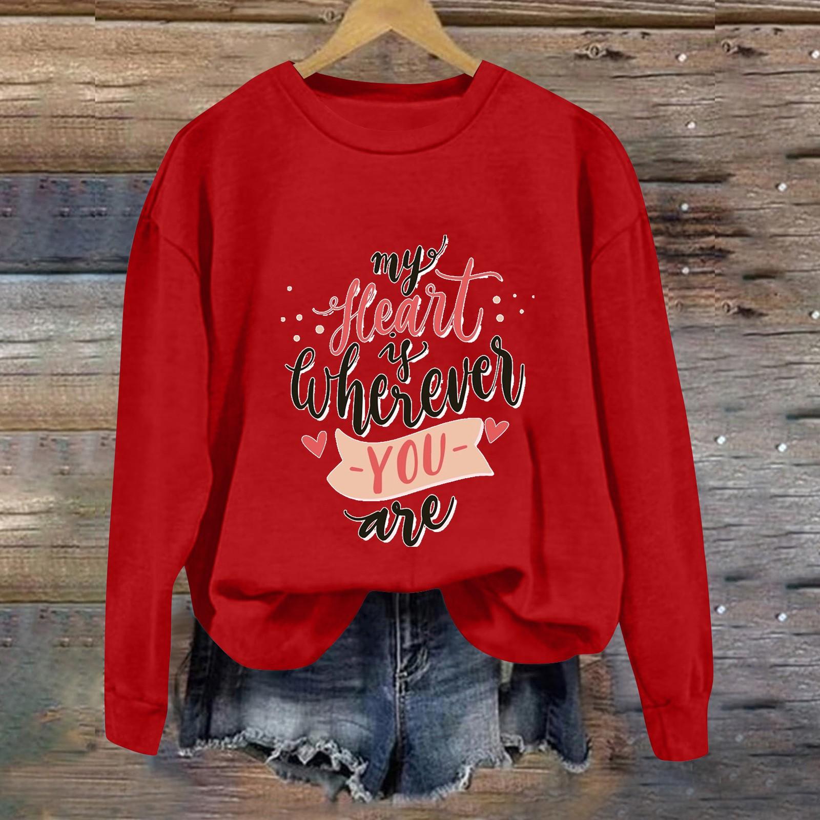 

Жіночий модний светр з круглим вирізом і принтом з довгими рукавами L червоний