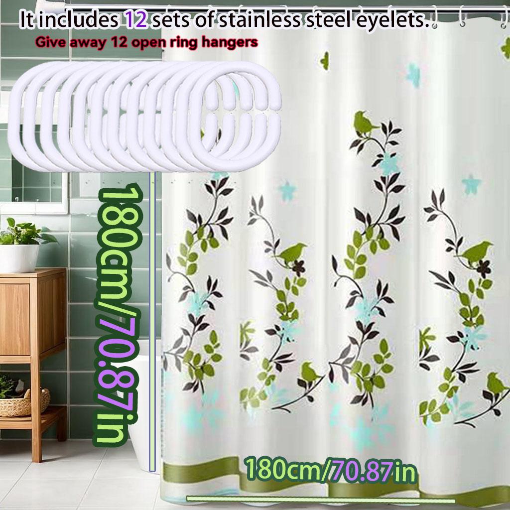 Green Bird Perch Printed Shower Curtain Bathroom Dry and Wet Separation Partition Curtain Privacy and Waterproof PEVA Material