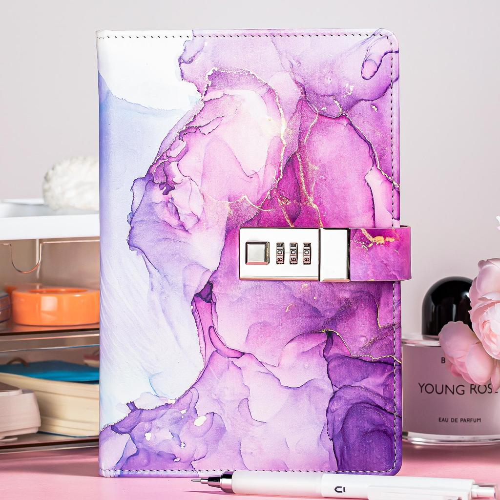 Marble Pattern Password Lock A5 Notebook Diary