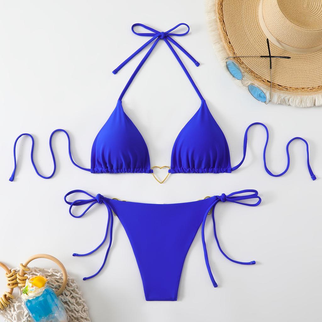 11 new bikini European and American triangle cup sexy bikini split swimsuit swimsuit solid color sexy swimsuit