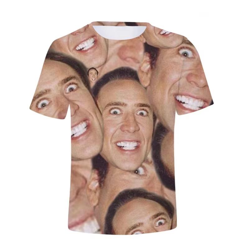 T-shirt Grafica Divertente Nicolas Cage Faccia Taglie Forti per Uomo Magliette Stampa 3D Umorismo Divertente Moda Top Cool Abbigliamento Donna