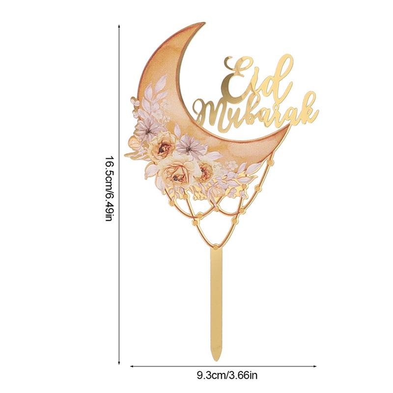 2025 Eid Mubarak Acrylic Cake Topper Moon Flower Cake DIY Decoration Islamic Muslim Festival Party Supplies Eid Ramadan Gift