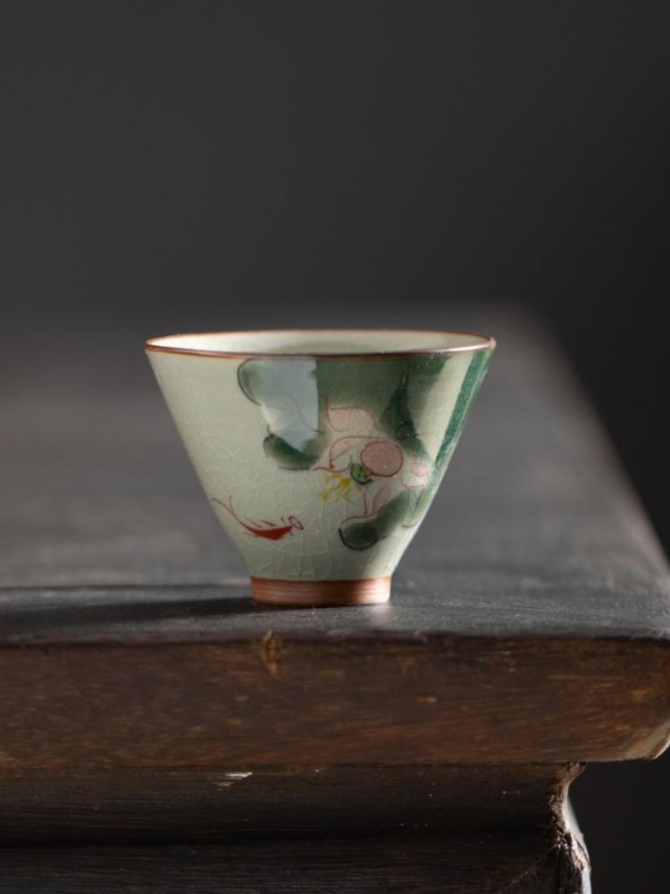 Hand-painted Ge Kiln Host Porcelana Cup Handmade Ceramic Tea Cup Single Sample Tea Cup Open Piece with Gift Box Kung Fu Tea Set