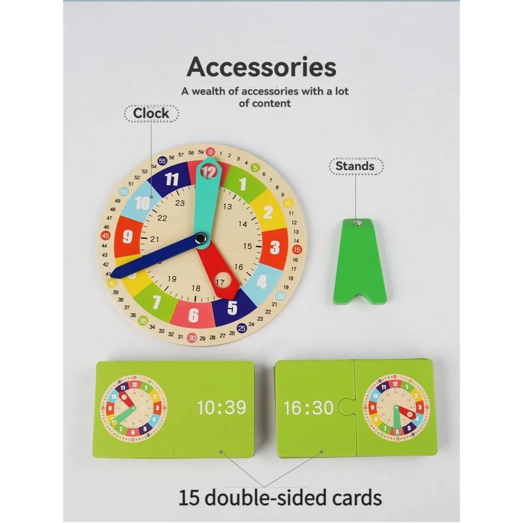 Wooden Clock Model Teaching Aid Learning Clocks with Cards Kindergartner Toy for Game Interaction Time Cogn