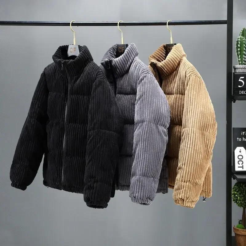 Winter Herrenbekleidung Dicke Warme Cord Steppjacke Parka Vintage Lässig Locker Stehkragen Reißverschluss Baumwollgepolsterte Jacke Mantel