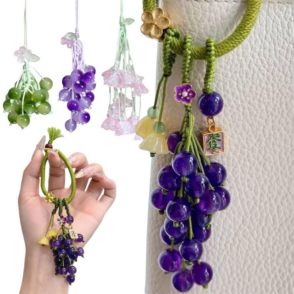 Elegant Grape Cluster Pendant Zinc Zinc Alloy Gradient Beads Woven Pendant Crystal Grape Phone Chain  Gifts