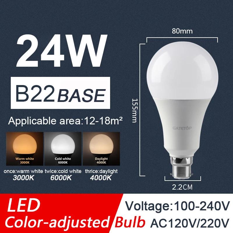 LED 3 Farbig einstellbare Glühbirne AC110 AC220 E27 B22 8W-24W CCT Speicherfunktion Farbtemperatur-Reset Licht für Innenbeleuchtung