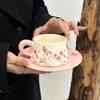 Watercolor Painting Rose Butterfly Coffee Cup And Saucer Set, High-End Ceramic Mug Souvenir, Light Luxury Retro Latte Cup