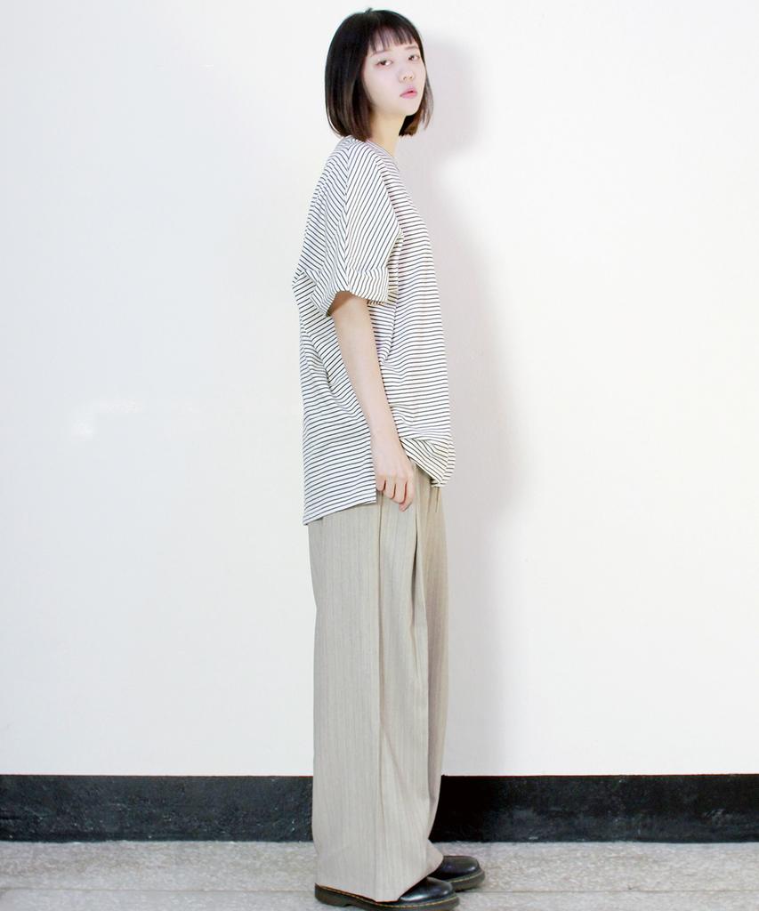 Deumakeu Side One-Pleat Stripe Real Wide Pants Beige (Spring/Summer Ver.)