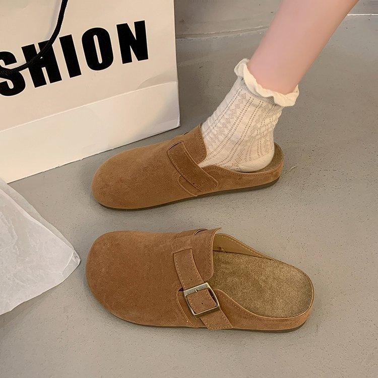 [Ushilai] French Retro Baotou Half Slippers Women's 2025 Spring New Fashion Lazy Flat Bottom One Pedal
