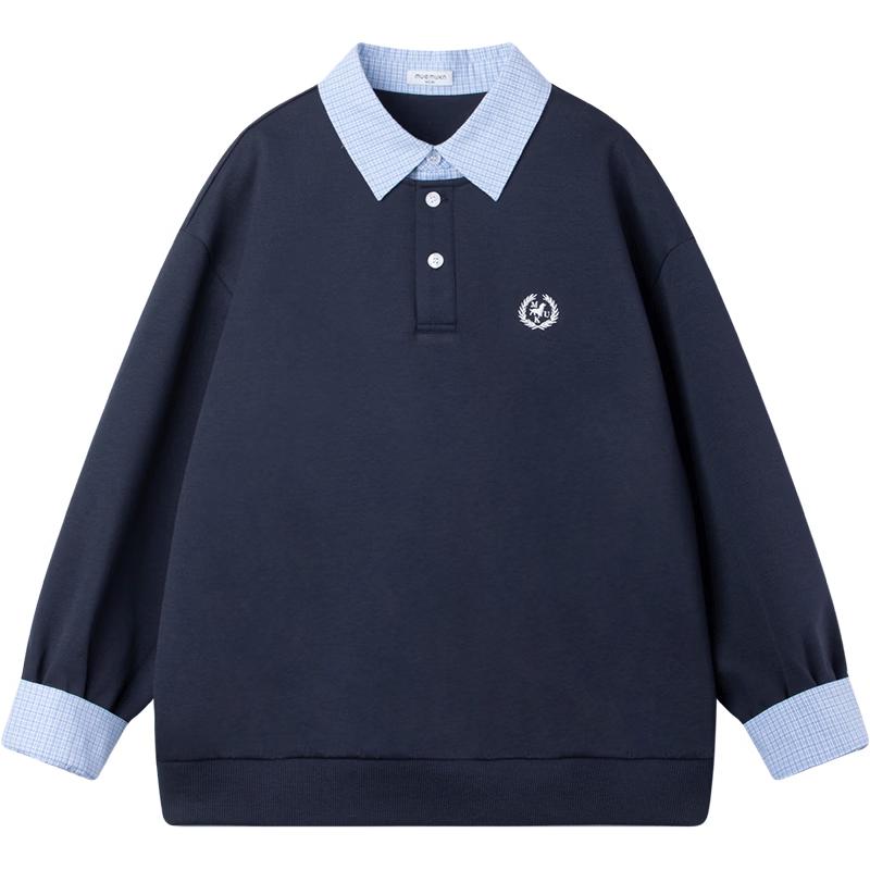 Mucmukn Kids  Faux 2-Piece Plaid Collar Sweatshirt 110CM