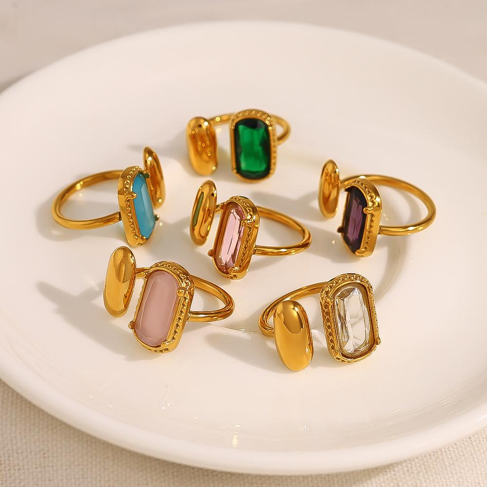 French Stainless Steel Glass Zirconium Exaggerated Ring Premium Ring Titanium Steel Women'S Jewelry Rings