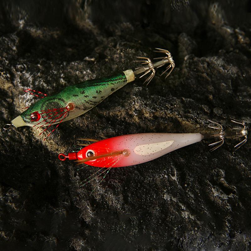 1Pc 75mm 5.5G New Luminous Wood Shrimp Floating Squid Bait Artificial Bait Rocket Squid Wood Shrimp Lure Sea Fishing Lure