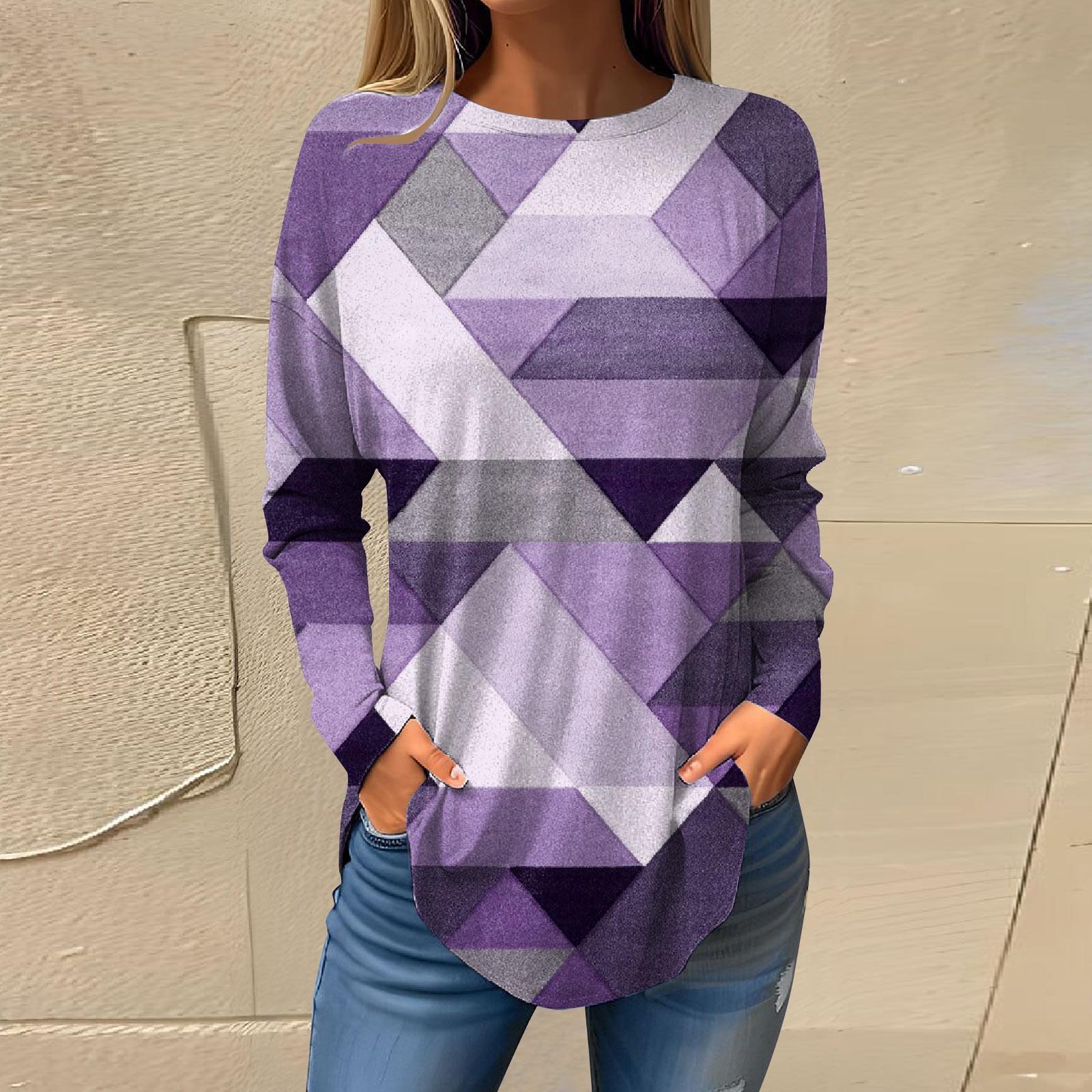 

Tee Shirts For Women Fall Casual Long Sleeve Shirts Sweatshirt Geometric Printing Top Pullover M