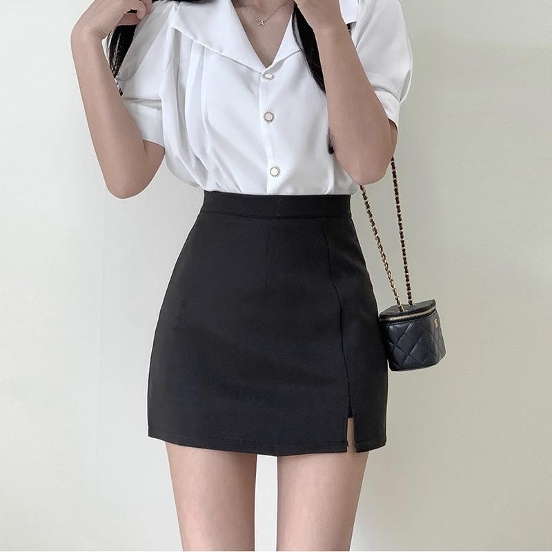 Jupe Classique Noire Mi-Corps Pour Femmes Avec Détail Fermeture Éclair Pour le Bureau et les Tenues Décontractées