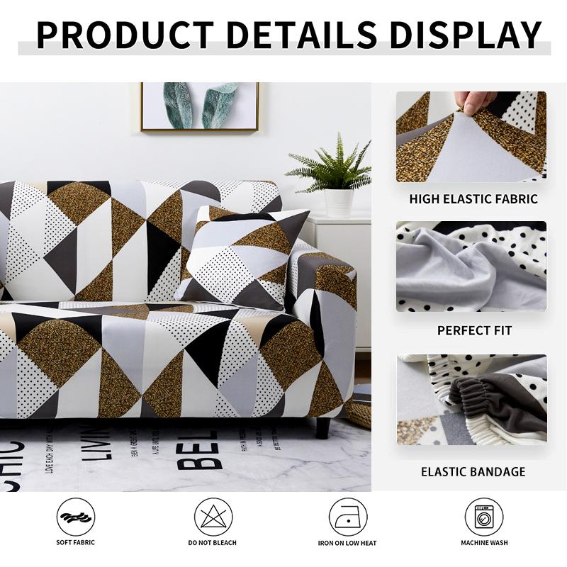 Stretch Sofa Cover Geometry  For Living Room Furniture Protector Couch Cover With Elastic Bottom Sofa Slipcovers For Pets, Kids