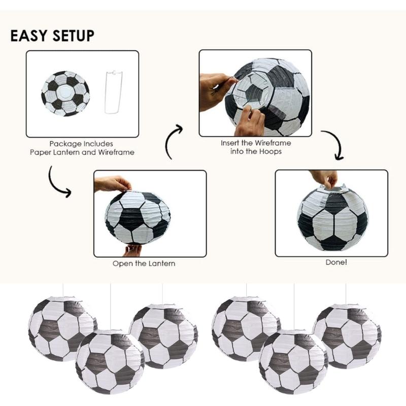 8 Pieces Soccer Ball Shaped Lanterns Multicolors Hanging Decoration for Baby Showers and Sports Event Party Supplies