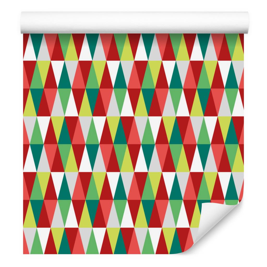 Red, coral and sea green triangle wallpaper for living room and bedroom 50x1000