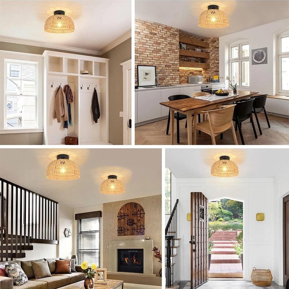 IRALAN Led Handwoven Woven Ceiling Lamp Corridor Living Room Ceiling Light E27 Woven Aisle Lamps Decorative Fixtures Room Decor